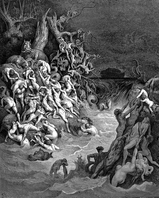 The World Destroyed by Water (illustrated
by Gustave Dore). Dore Bible illustrations can be found at http://www.creationism.org/images/