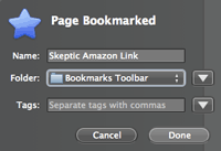 bookmark name and folder selection