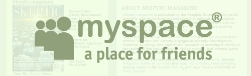 MySpace logo over Skeptic MySpace page screenshot