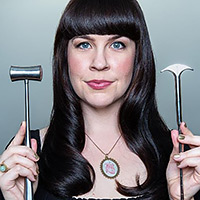 Caitlin Doughty with instruments (photo)