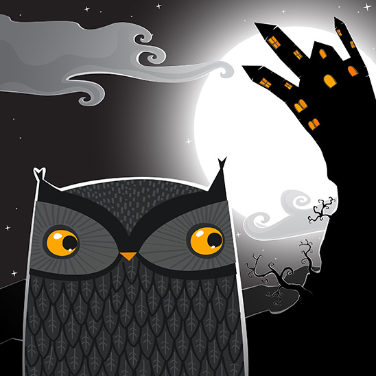 Owl on Halloween night (iStockphoto.com free illustration by friztin downloadable from http://www.istockphoto.com/vector/owl-in-a-halloween-night-10454447)