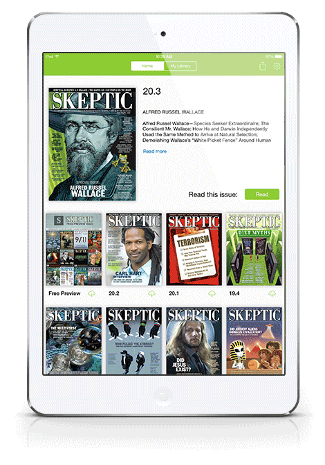 Skeptic magazine issue 20.3 animated on an iPad Mini
