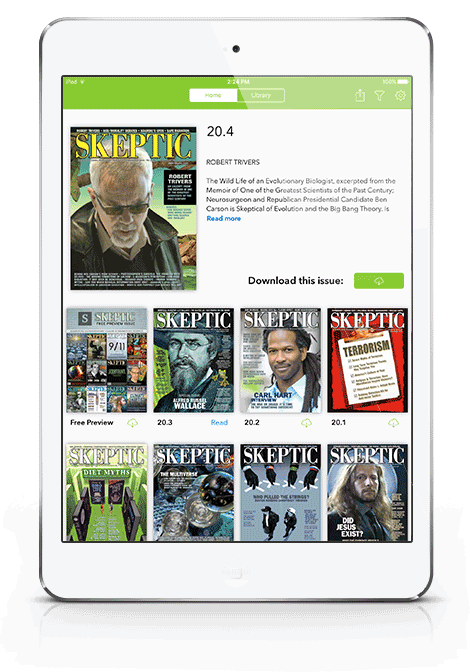 Skeptic magazine issue 20.4 animated on an iPad Mini