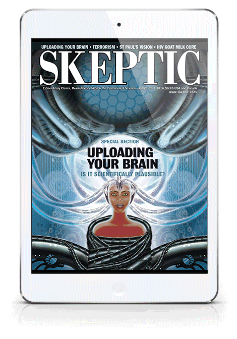 Skeptic magazine issue 21.2 animated on an iPad Mini
