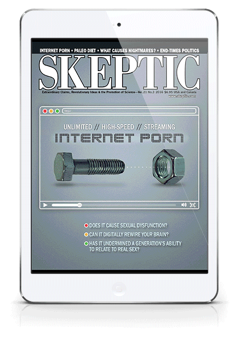 Skeptic magazine issue 21.3 animated on an iPad Mini