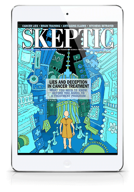 Skeptic magazine issue 21.4 animated on an iPad Mini