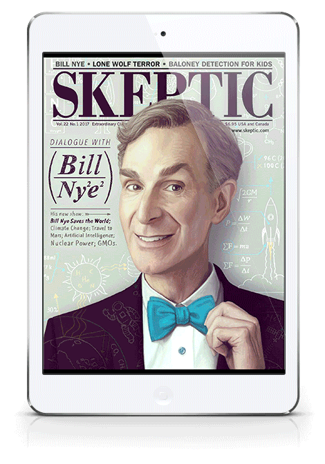 Skeptic magazine issue 22.1 animated on an iPad Mini