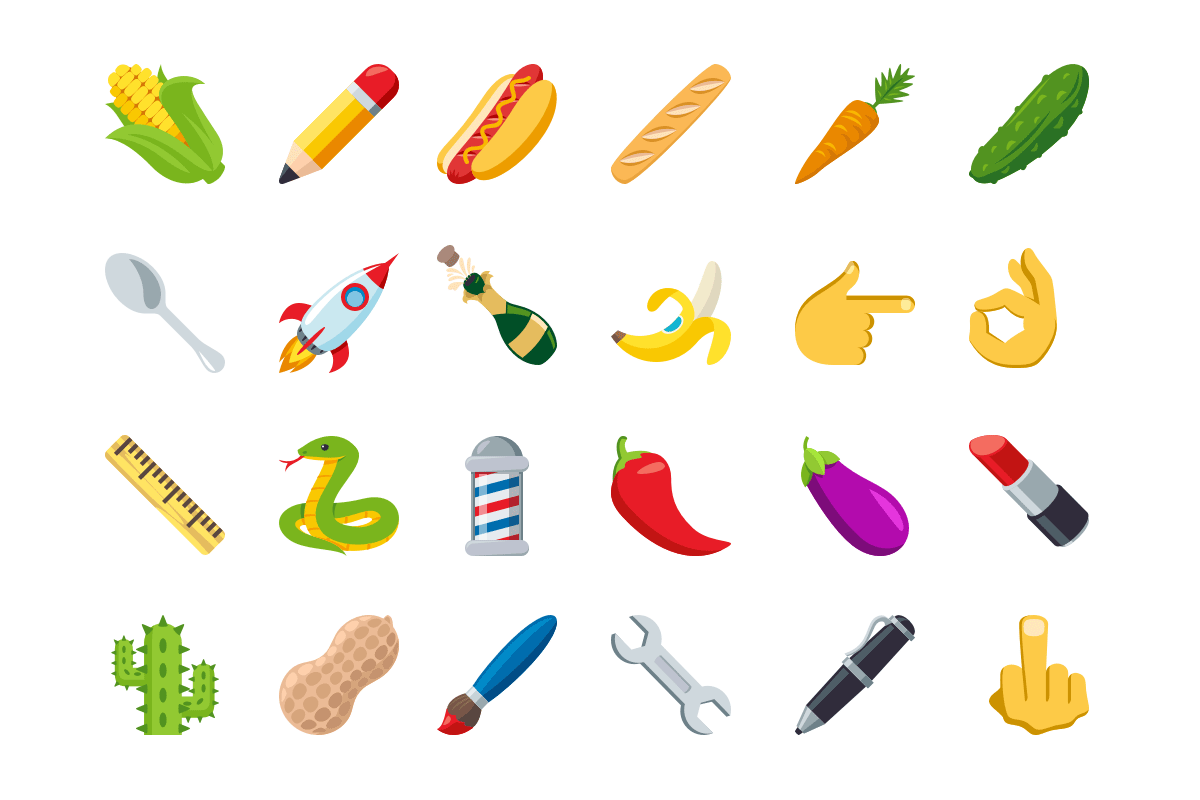 phallic emojis (by EmojiOne https://www.emojione.com/emoji/v3)