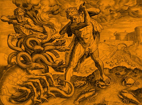 Hercules Killing the Lernean Hydra, Cornelis Cort [Public domain], via Wikimedia Commons
