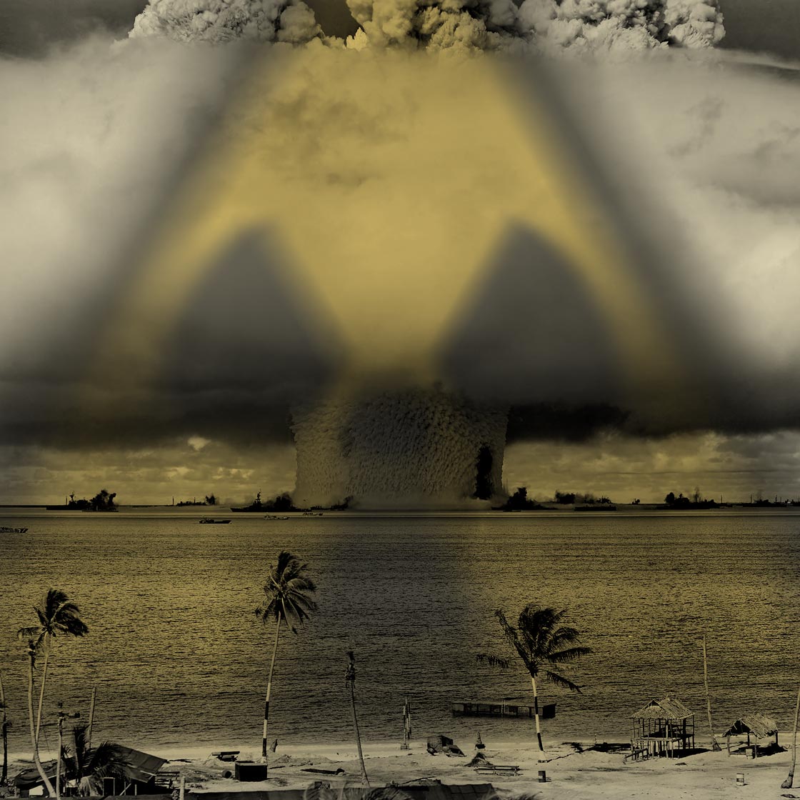 Baker Shot, part of Operation Crossroads, a nuclear test by the United States at Bikini Atoll in 1946 (https://en.wikipedia.org/wiki/Nuclear_weapons_testing#/media/File:Operation_Crossroads_Baker_Edit.jpg)