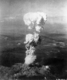 On August 6 the Little Boy gun-type uranium-235 bomb exploded with an energy equivalent of 16-18 kilotons of TNT, flattening 69 percent of Hiroshima’s buildings and killing an estimated 80,000 people and injuring another 70,000. (https://commons.wikimedia.org/wiki/File:Atomic_cloud_over_Hiroshima.jpg)