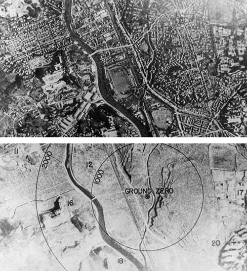 Before and Aftermath of Nagasaki (https://commons.wikimedia.org/wiki/File:Nagasaki_1945_-_Before_and_after_(adjusted).jpg)