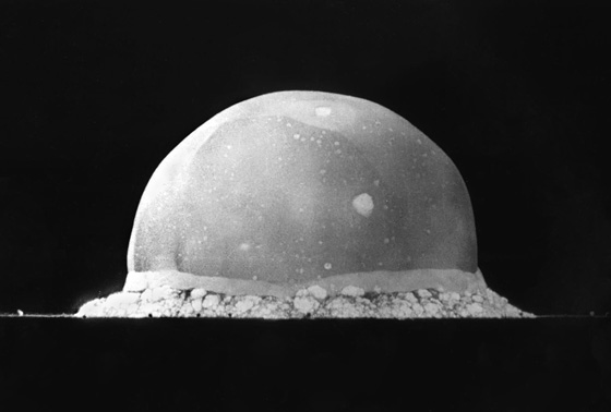 The Trinity Explosion, July 16, 1945, 16ms after detonation (Source: https://en.wikipedia.org/wiki/File:Trinity_Test_Fireball_16ms.jpg)