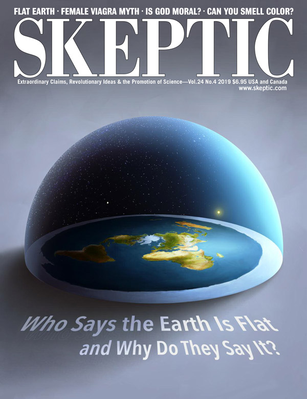 Steven Pinker on the cover of Skeptic magazine, vol 24, no 4 (On the cover: a Flat Earth model by Ástor Alexander)