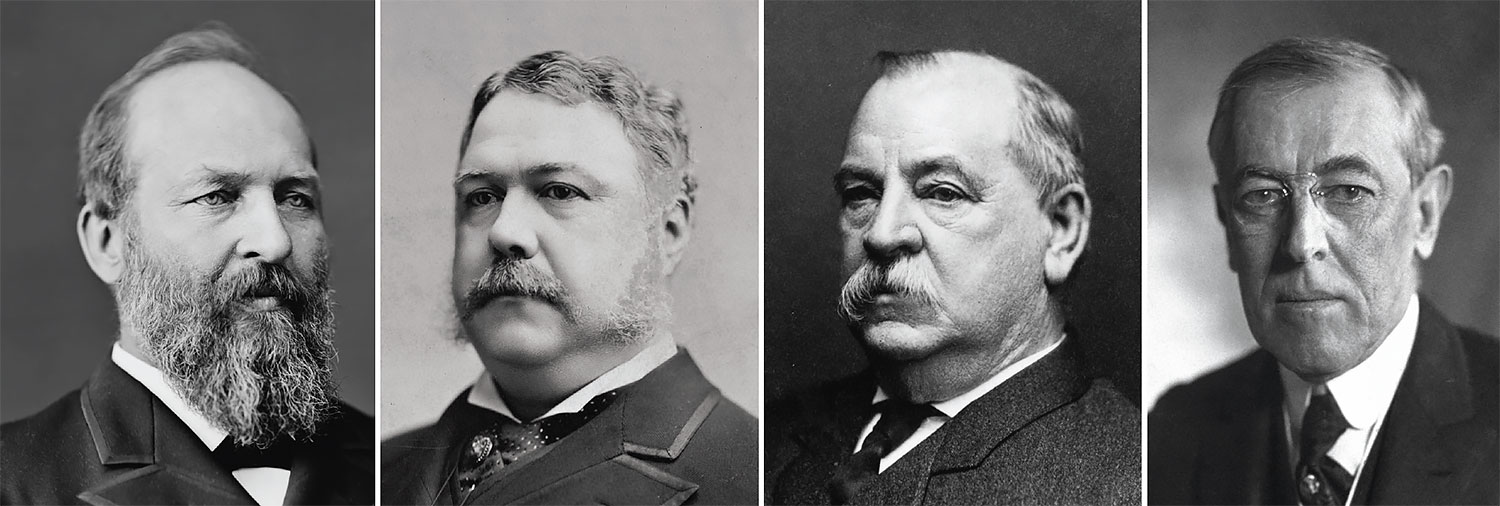 Left to right: James Garfield, Chester A. Arthur, Grover Cleveland, and Woodrow Wilson