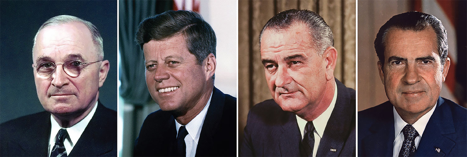 Left to right: Harry S. Truman, John F. Kennedy, Lyndon B. Johnson, and Richard M. Nixon