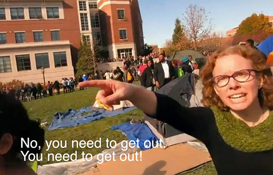 Melissa Click, a University of Missouri professor who teaches communication and journalism, was caught on tape threatening a journalist for covering a campus protest. She was subsequently fired for this and other such incidents she incited.