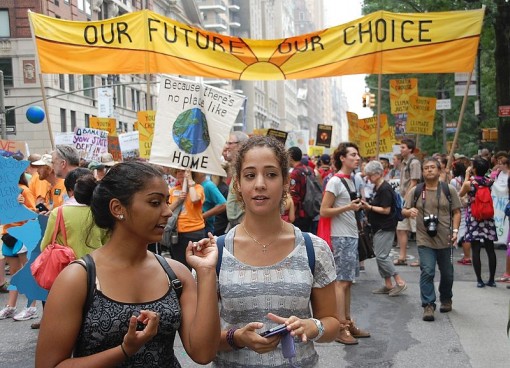 The People's Climate March, Sept. 21, 2014, in New York City was attended by nearly  half a million people