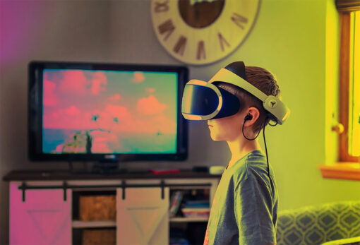 child wearing VR headset